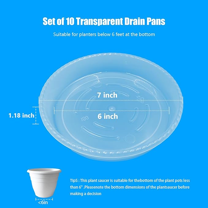 10 Pack Plant Saucer 7 Inch Clear Plant Trays for Pots Thickened Transparent Plant Saucer Tray Indoor and Outdoor Pot Saucer