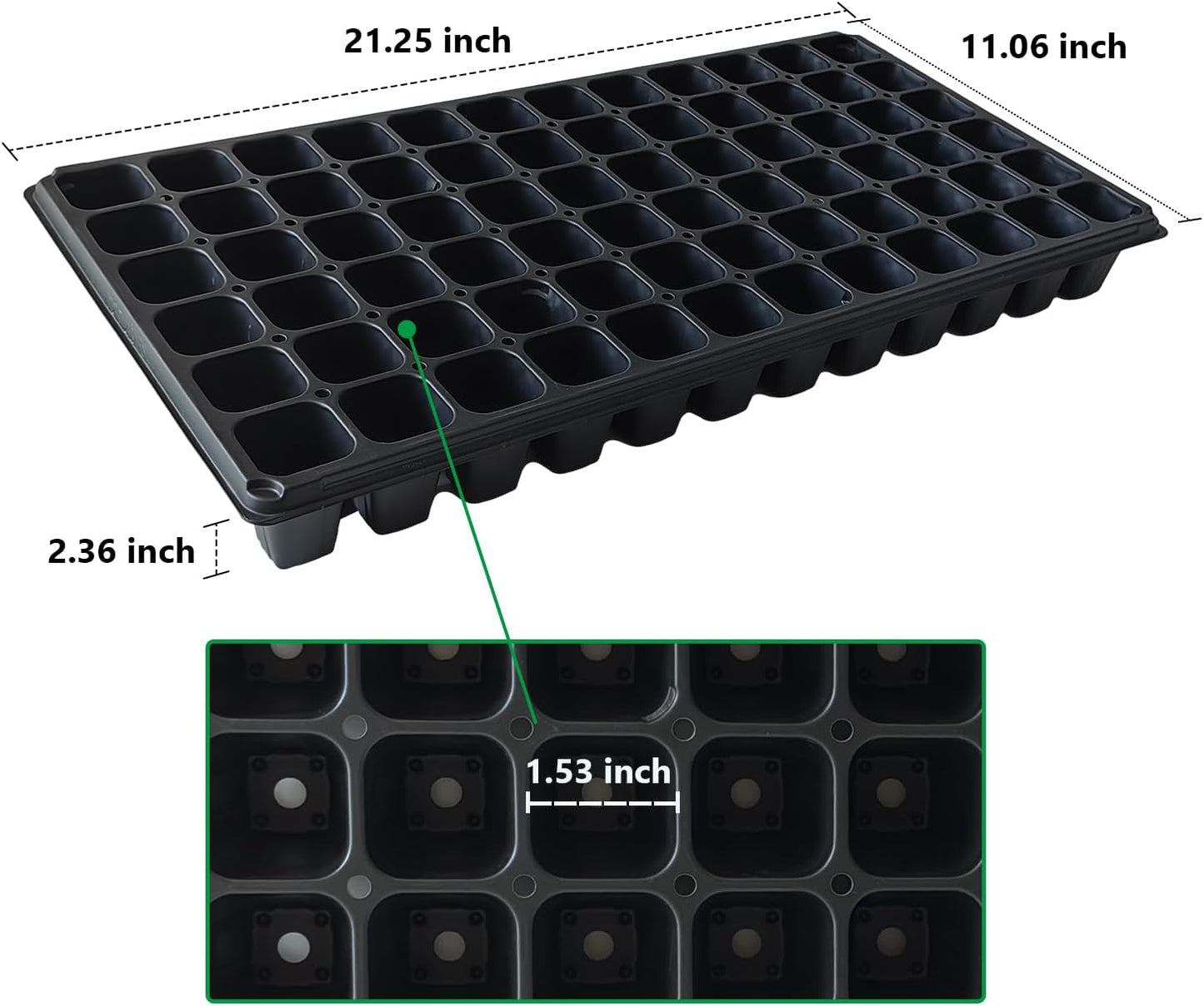 Deep 72 Cell Seedling Trays, Thick Durable 72 Cell Plug Tray Big Cell Seed Trays for 1020 Flat Trays Germination (10-Pack, 21.25"×11", 2.36" Height, High)