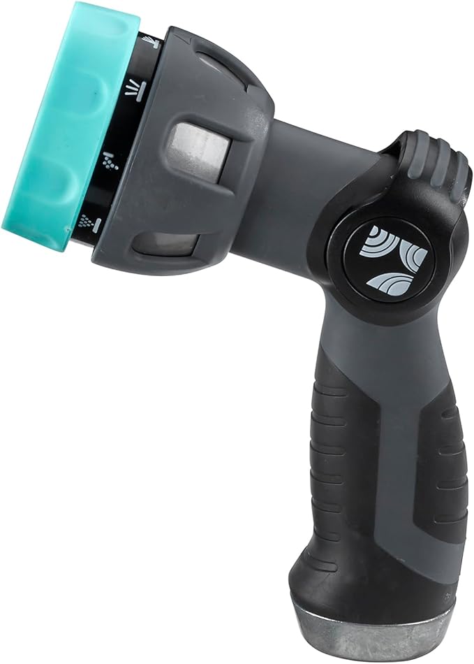 Garden Hose Nozzle 9 Pattern Metal Water Sprayer 500002 with Thumb Control and Comfort Grip by New England Garden Tools for Cleaning, Watering Plants & Yards, Washing Cars & Pets