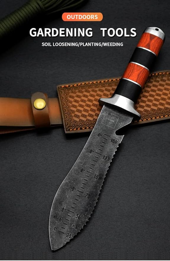 Professional Garden Knife / with Thicker Leather Sheath, Stainless Steel Blade, for Weeding, Digging, Pruning and Cultivating / with Beautiful Packaging, Black (CY98)