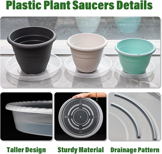 5 Pack Plant Saucer for Indoor Plants, 14 Inch Clear Plant Trays for Pots, Durable Plastic Flower Plant Pot Saucer, Heavy Duty Sturdy Plant Saucer Drip Trays for Pots