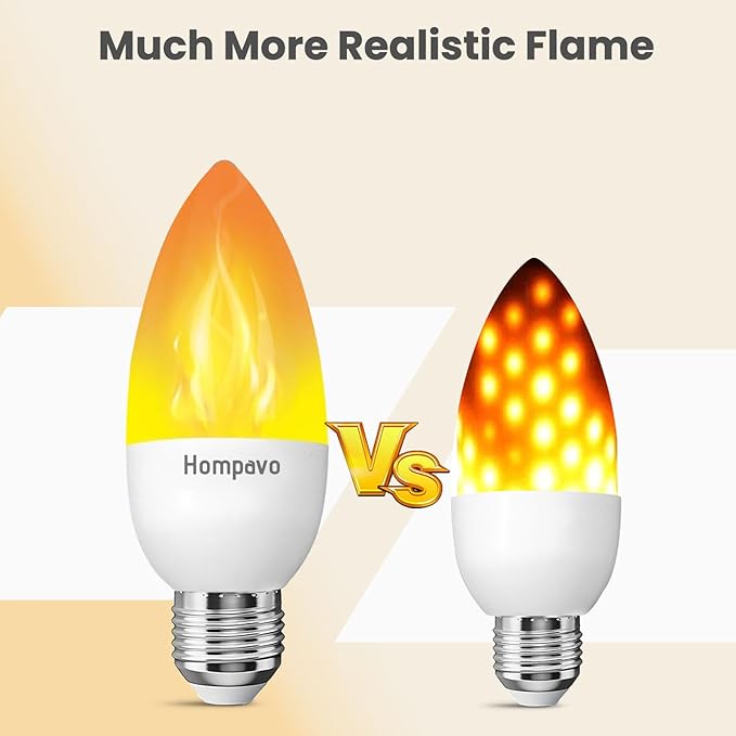 Hompavo Upgraded LED Flame Light Bulbs, 3 Modes Flickering Light Bulbs, E26 Candle Fire Light Bulb for Halloween Christmas Party Porch Indoor & Outdoor Home Decoration - 2 Pack