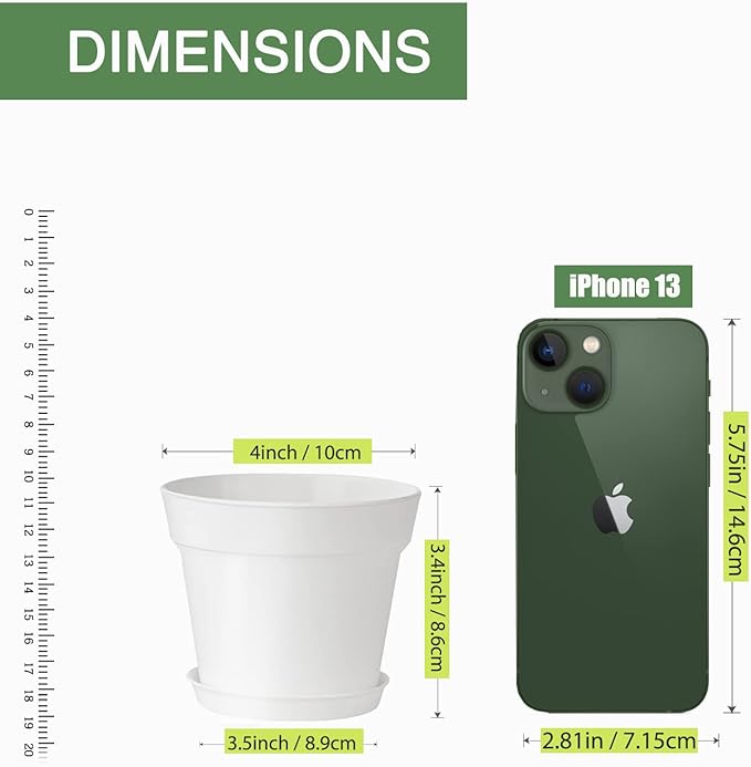 4 inch Small Plant Pots, 28 Pack Plastic Planters with Drainage Holes and Saucers for Flowers Plants, Succulents, Seed Starting Pots, White