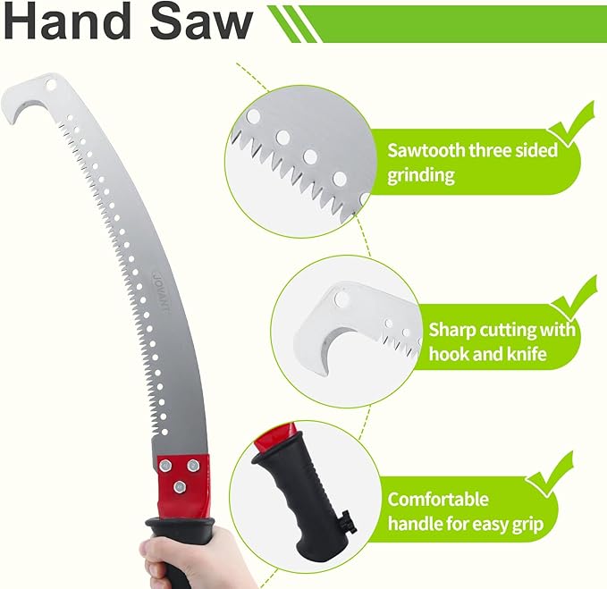 2-in-1 9 FT Pole Saw and Fruit Picker for Tree Trimming and Fruit Harvesting, SK5 Blade and High Carbon Steel Fruit Picker for Cutting High Branches and Fruit Grabber, Stainless Steel Pole