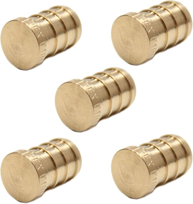 (Pack of 5) EFIELD Pex Barb 1/2" Plug End Cap Pipe Crimp Brass Fitting, ASTM F1807