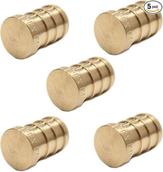 (Pack of 5) EFIELD Barb Crimp Pex 3/4" Plug (End Cap) Brass Fitting, ASTM F1807