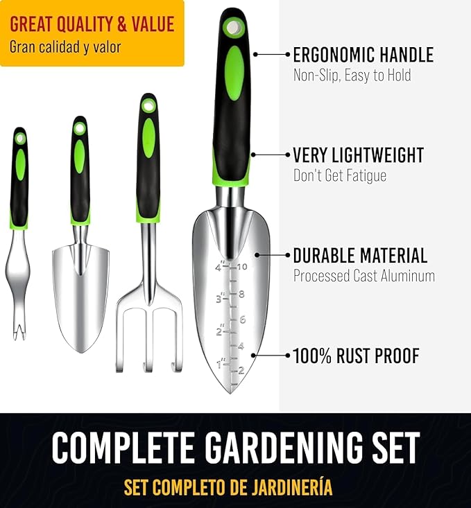 Heavy Duty Garden Tools 22 Pieces Floral Set - Rust Proof, Non-Slip, Durable Gardening Supplies - Ergonomic Gardening Hand Tools - Ideal Gardening Gifts for Women