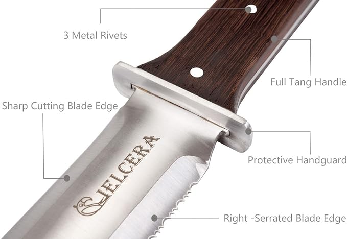 12" Hori Hori Garden Knife (Right Serrated Blade) with Free Diamond Sharpening Rod, Ideal Gardening Digging Landscaping Weeding Tool, with Thick Sheath and a Fine Gift Box