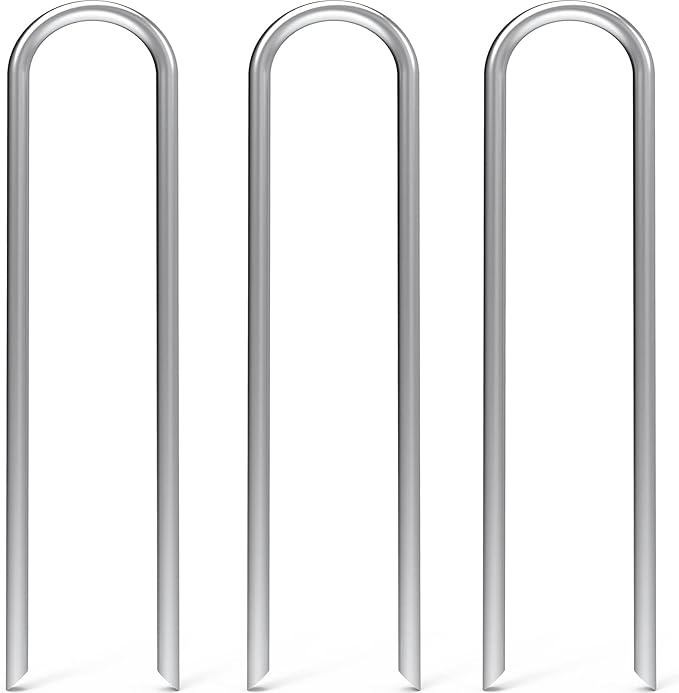 MySit 24 Pack 6 Inch Garden Stakes Heavy Duty 11 Gauge Galvanized Yard Staples U Pegs Fences Drip Irrigation Securing Stakes Loop Stake for Anchoring Lawn Drippers Soaker Hose