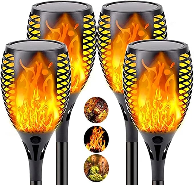Solar Lights Outdoor, 4 Pack Flickering Flame Solar Torch Lights outside with Super Larger Size for Garden Decor, Waterproof Solar Garden Lights, Solar Powered Outdoor Lights for Patio Yard Pathway
