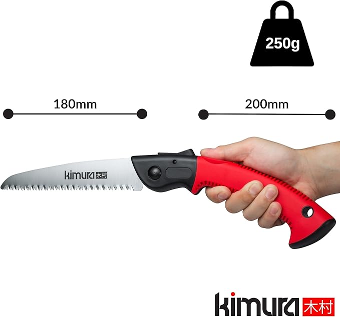 Kimura® 7" Pro Folding Pruning Saw - Heavy Duty Premium Japanese SK5 Steel Hand Saw, Ergonomic Soft Non-Slip Handle, Lightweight Foldable Saw Ideal for Branches, Trimming, Camping, PVC, Hiking, Wood