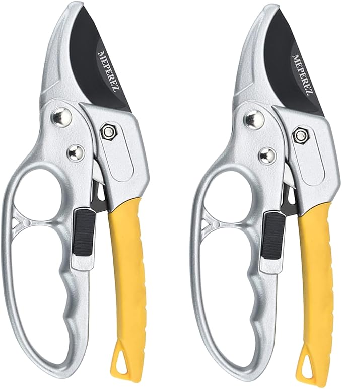 Premium 8 inch garden clippers, 3 Times Easy to Work, Arthritis Weak Hand Snips (2 pack-yellow)