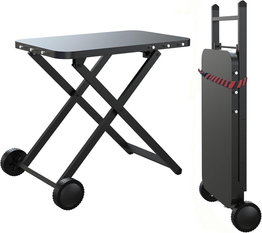 Portable Grill Table, Outdoor Prep Table with 2 Wheels, Pizza Oven Cart for Ninja Woodfire, Ninja Woodfire XL Pro, Weber Q, Ooni Table Top Grill, Folding Grill Cart for Picnic, Camping, RV