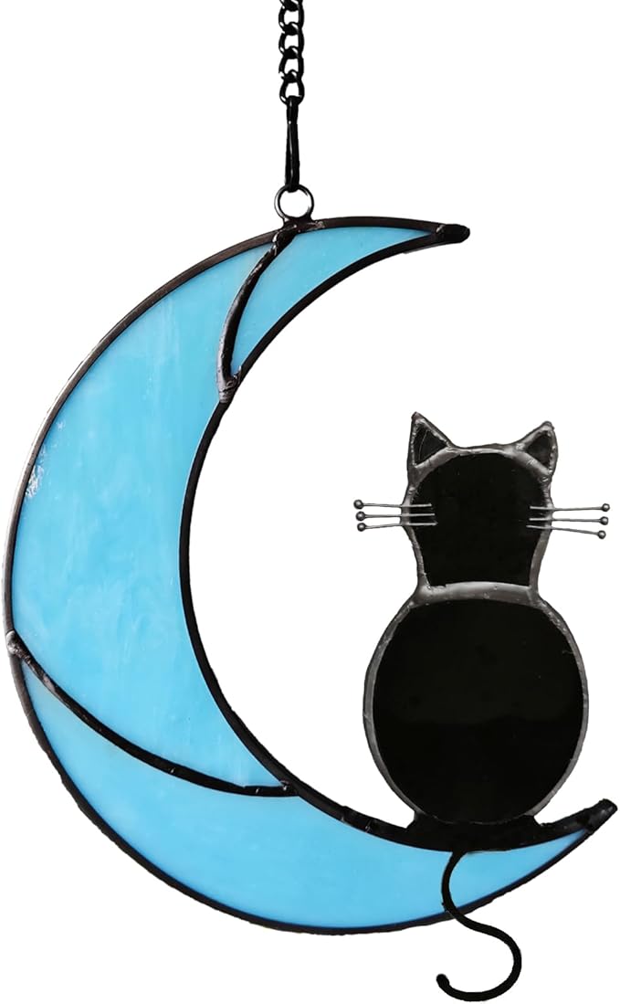 Black Cat Stained Glass Suncatcher,Cat Memorial Gifts for Loss of Cat,Cat Mom Gifts,Cat Sympathy Gifts for Cat Lovers,Window Hanging Ornament