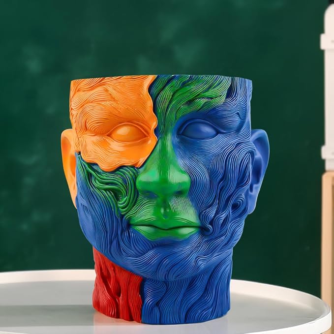 TOZLU Picasso Brutalist Abstract Beauty Face Flower Pot Ornaments Abstract Face Flower Pots Abstract Head Planter Pots Container Colorful Face Art Abstract Resin Flower Pot (Face Art Flowerpot)