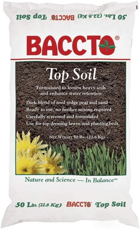 Company Baccto Top Soil for Lawns, Patchworks, Gardens, Planting Beds, and Shrub and Tree Transplant Mixtures, 50 Pounds