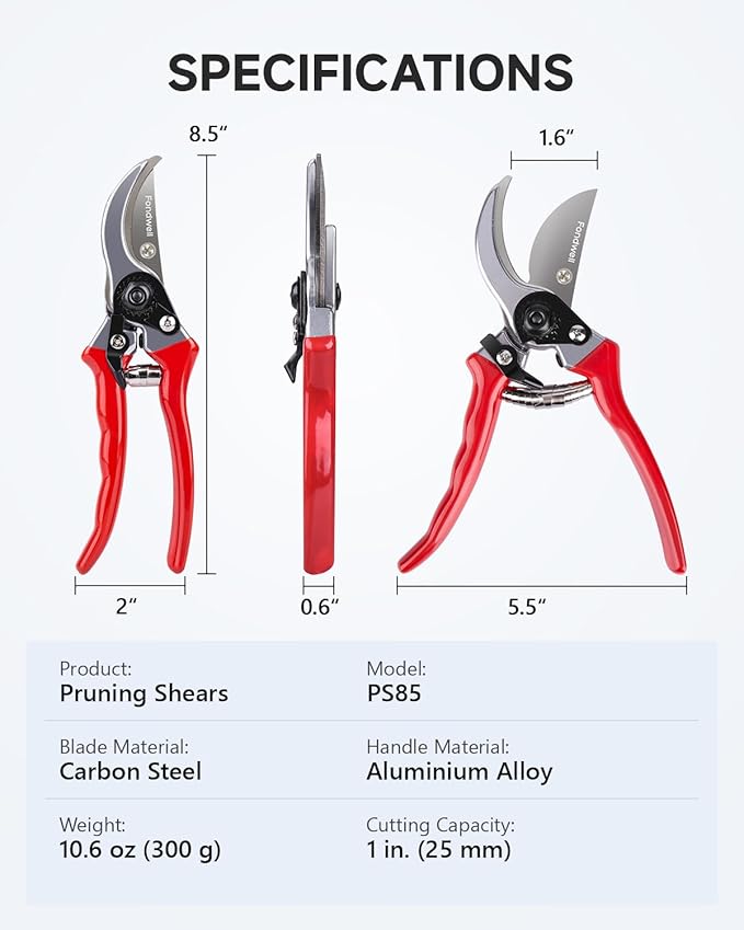 Fondwell 8.5" Bypass Pruning Shears for Gardening: Heavy Duty Garden Clippers Hand Pruners of High Cutting Efficiency