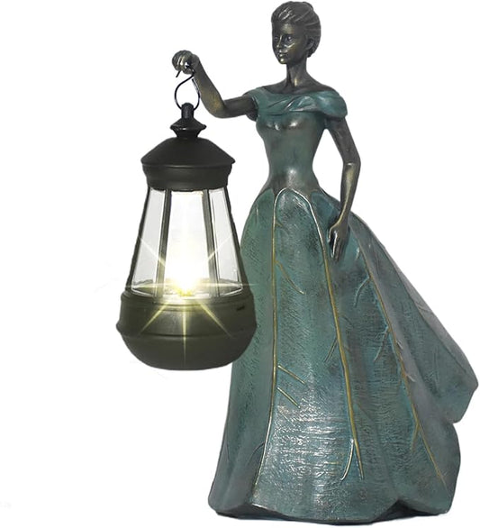 Fairy Garden Statue Solar Garden Decor Resin Statue with Lights for Yard Lawn Decorations Outdoor Patio Gardening Gifts for Women 5.5 * 9.5 * 11.5 Inch