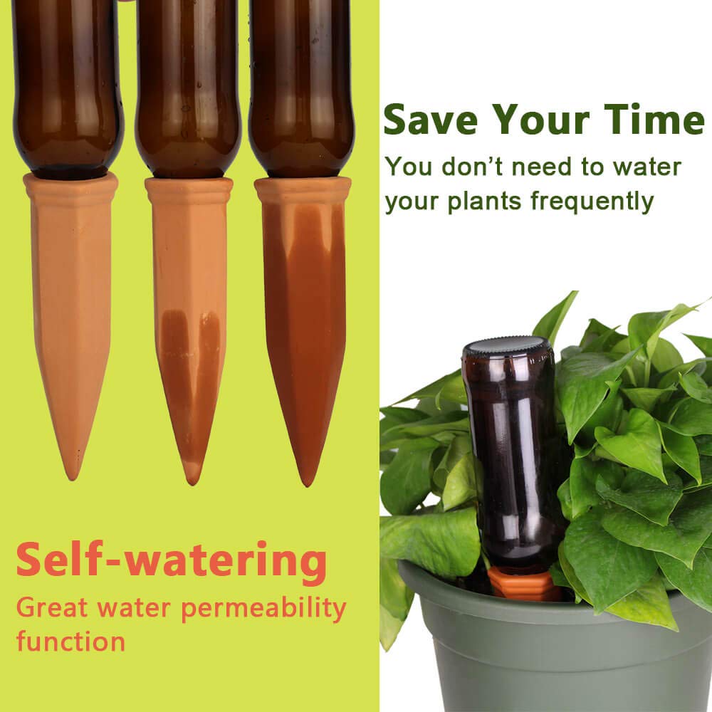 8pcs Terracotta Watering Spikes - Automatic Self Watering Stakes, Plant Watering Devices for Wine Bottles Recycled Bottles, Clay Plant Garden Waterers for Vacations