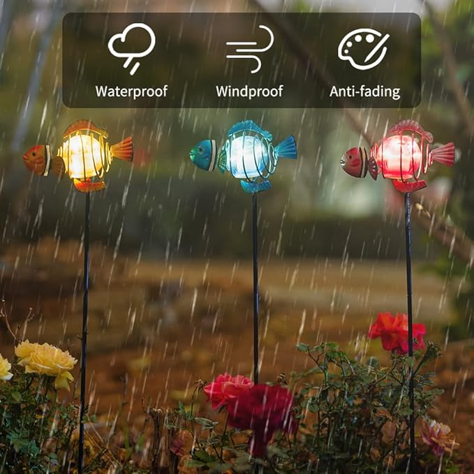 Garden Solar Lights,21.3''H 3Pack Clownfish Outdoor Figurine Lights,Waterproof Garden Decor with Led Lights, Decorative Garden Stake for,Yard,Patio,Lawn