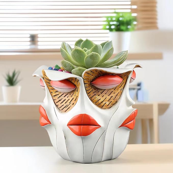 TOZLU Picasso Brutalist Abstract Beauty Face Flower Pot Ornaments Abstract Face Flower Pots Abstract Head Planter Pots Container Colorful Face Art Abstract Resin Flower Pot (face Flower Pot)
