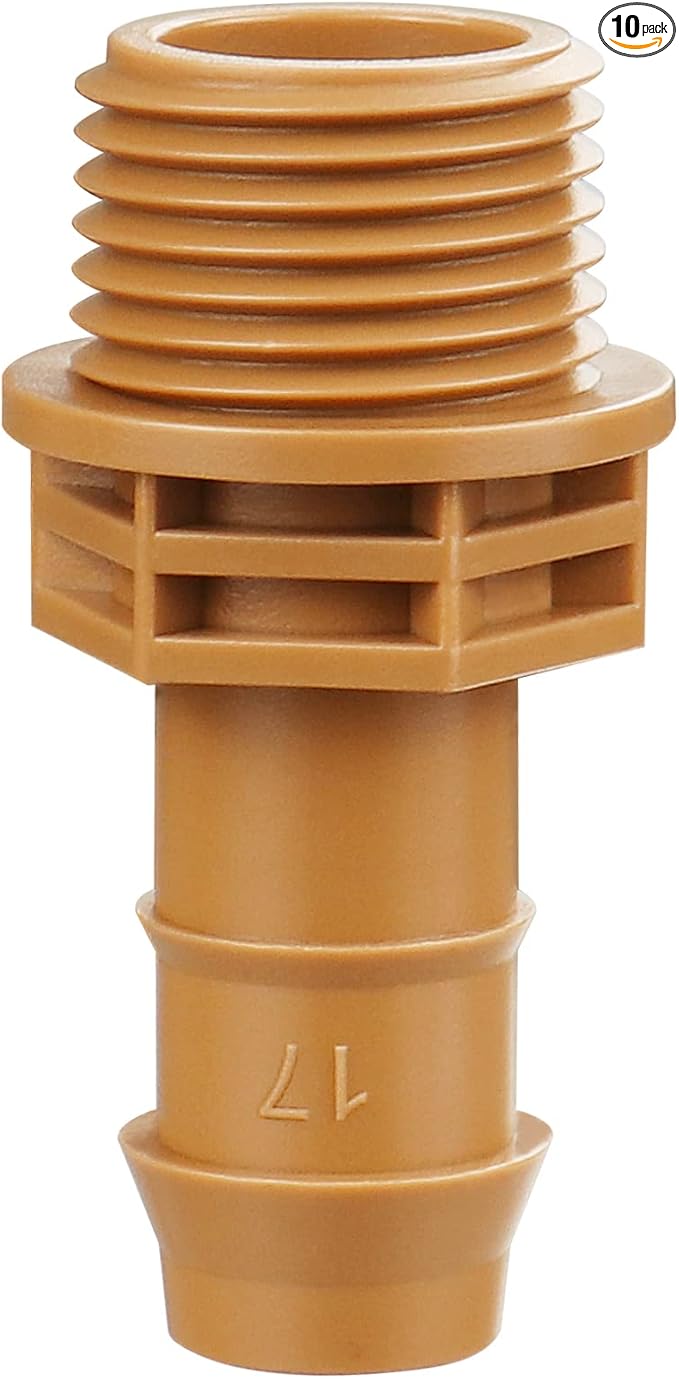 1/2 Inch Threaded Drip Irrigation Male Adapter：Drip Irrigation Universal PVC Adapter 1/2" Male Pipe Thread (MNPT) x 1/2" Barb Coupling Swing Pipe Irrigation Fittings (10 Pack)