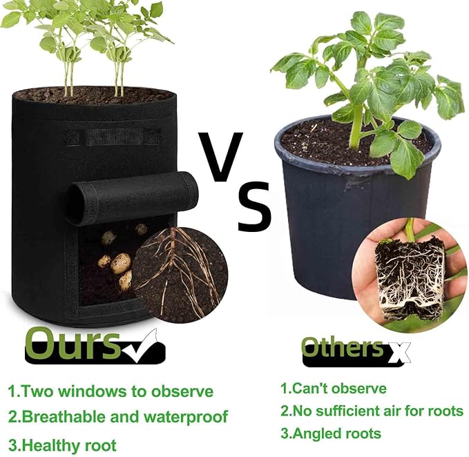 TCBWFY 8 Pack Potato Grow Bags with 2 Flaps 15 Gallon,Heavy Duty 14oz/yd² Planter Pot with Sturdy Handles and 2 Harvest Windows for Potato Tomato and Vegetables