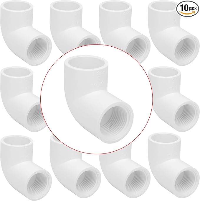 10Pack 3/4" Slip x Female Thread 90 Degree Elbow PVC Pipe Fittings Connector SCH40 3/4IN Socket to Female Threaded Elbow PVC Corner Adapter Pipe Fitting for Sprinkler, Irrigation
