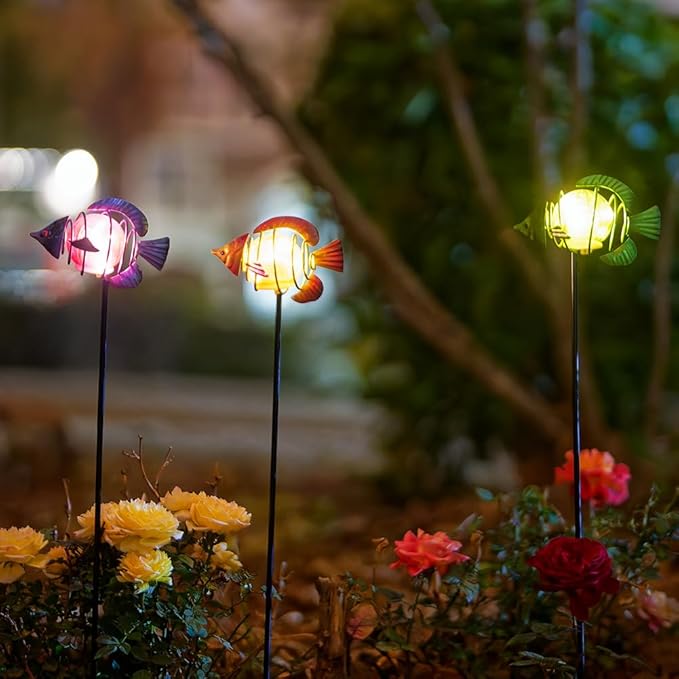 Outdoor Garden Solar Lights,3Pack Decorative Solar Lights for Garden Decor,Sea Fish Backyard Decor,Led Solar Lights with Stakes for Yard Landscape Patio(21.3''H)