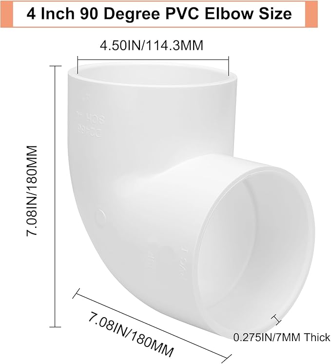 4 Inch 90 Degree Elbow PVC Pipe Fittings 2 Way Right Angle PVC Pipe Fitting, Furniture Build Grade SCH40 (Socket x Socket) 4" PVC Fitting Connectors for DIY PVC Shelf Garden Support Structure