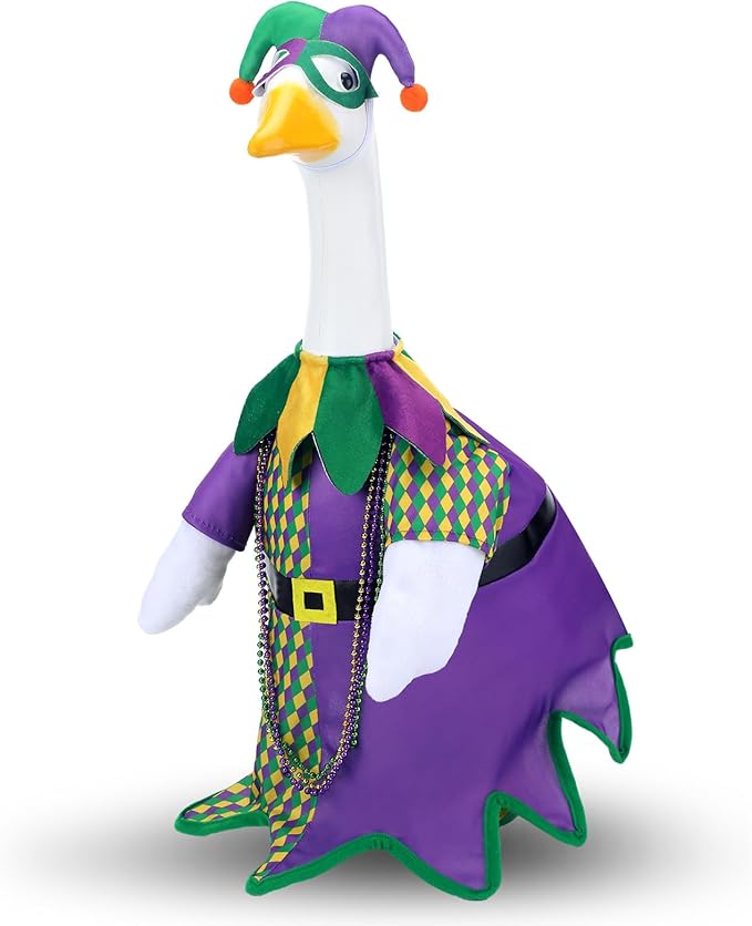 Mardi Gras Jester Outfit Goose Clothes for 23 High Cement or Plastic Lawn Porch Lawn Garden Goose Costume Clothing