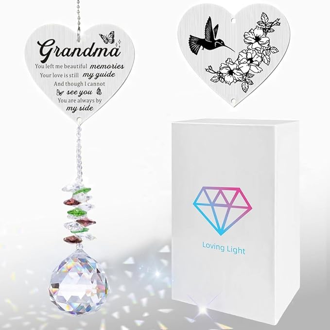 Memorial Gifts for Loss of Grandma, Sympathy Gifts for Loss of Grandma, Grandma in Heaven Memorial Crystal Suncatcher for Window Home Decor (Grandma)