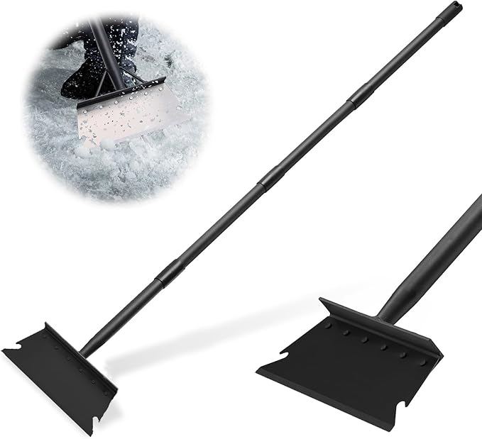 Garden Shovel, Snow Shovel, Ice Scraper, Multifunctional Cleaning Shovel with 59" Adjustable Handle Heavy Duty Garden Tool Cleaning Shovel for Lawn Edging, Scraping, Weed and Ice Removal