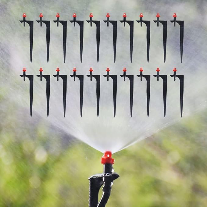 Garden Irrigation System, 20Pcs/Bag Irrigation Dripper with Ground Insert Fruit Tree Drip Irrigation Emitters for for 1/4" Drip Irrigation Tubing(360 Degree with Plunger)