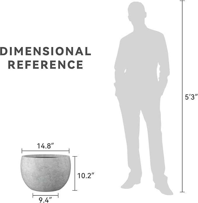 Kante 15.7" Dia Round Concrete Planter, Outdoor/Indoor Large Bowl Plant Pots with Drainage Hole and Rubber Plug for Garden Patio Balcony Home, Natural Concrete