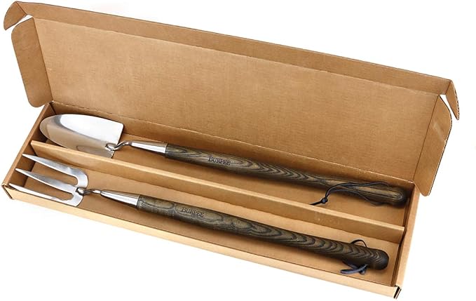 Burpee 20" Stainless Steel Handled Fork and Trowel Set | Durable Long Lasting Garden Tools | Leather Wrist Strap, 10 Year Warranty