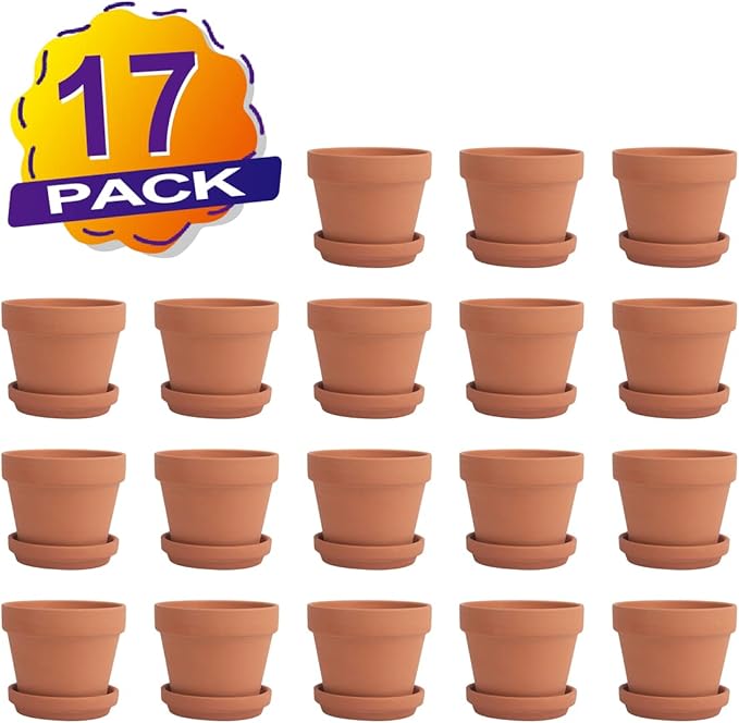 [17 Pack] 4" Planter Nursery Pots Terracotta Pot with Saucer Clay Pots Clay Ceramic Pottery Cactus Pots Flower Pots Succulent Pots Nursery Pots Garden Pots Terra Cotta Pots Planter Pots (4")