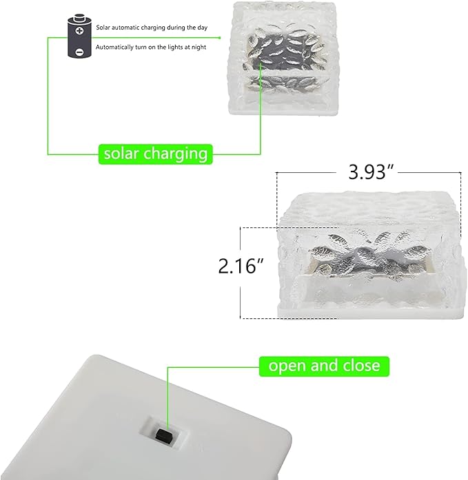 4Pack Solar Brick Lights,4.3 * 4.3in Outdoor Solar Lights,Pavers Lights,Solar Pathway Lights Outdoor Waterproof for Garden Courtyard Pathway, Ice Rock Cube Lights