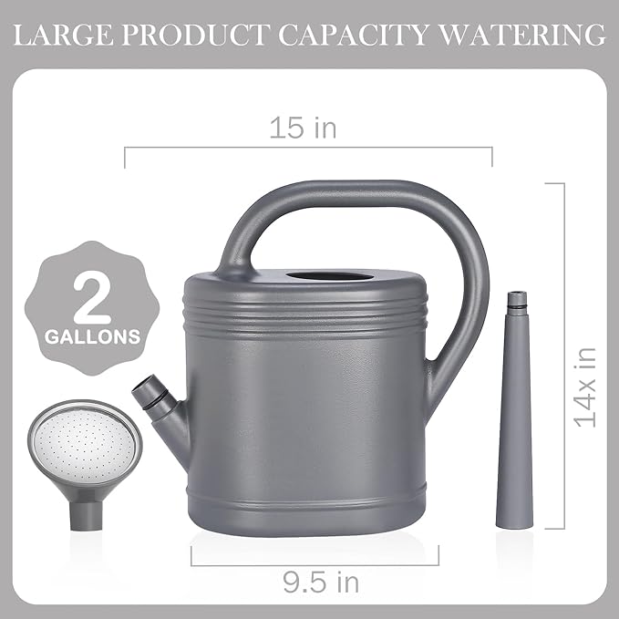 2 Gallon Watering Can for Indoor Plants, Garden Watering Cans for Outdoor Plant House Flower, Modern Plant Watering Can Large Long Spout with Sprinkler Head