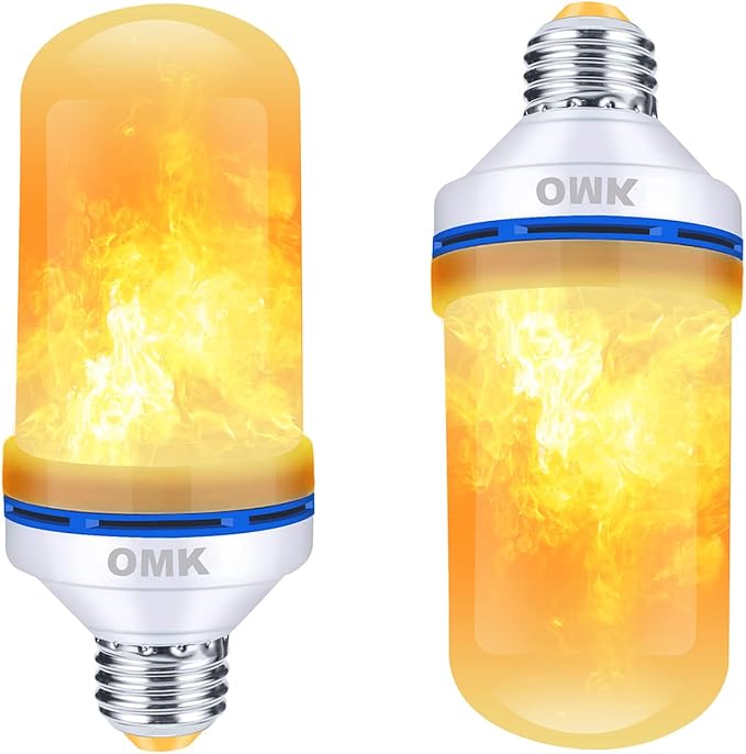 OMK Christmas Decorations Flame Light Bulbs, LED【Upgraded 2 Pack 】 4 Types Lighting Flickering Decorative Lamps for Porch, Yard, Party, Indoor, Outdoor Christmas Gifts