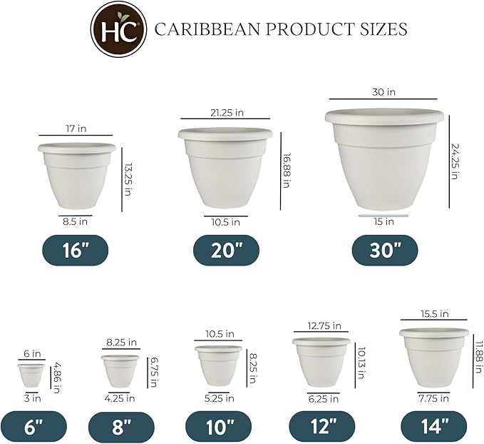 The HC Companies 6 Inch Caribbean Planter - Lightweight Indoor Outdoor Plastic Plant Pot for Herbs and Flowers, Cottage Stone (4 Pack)