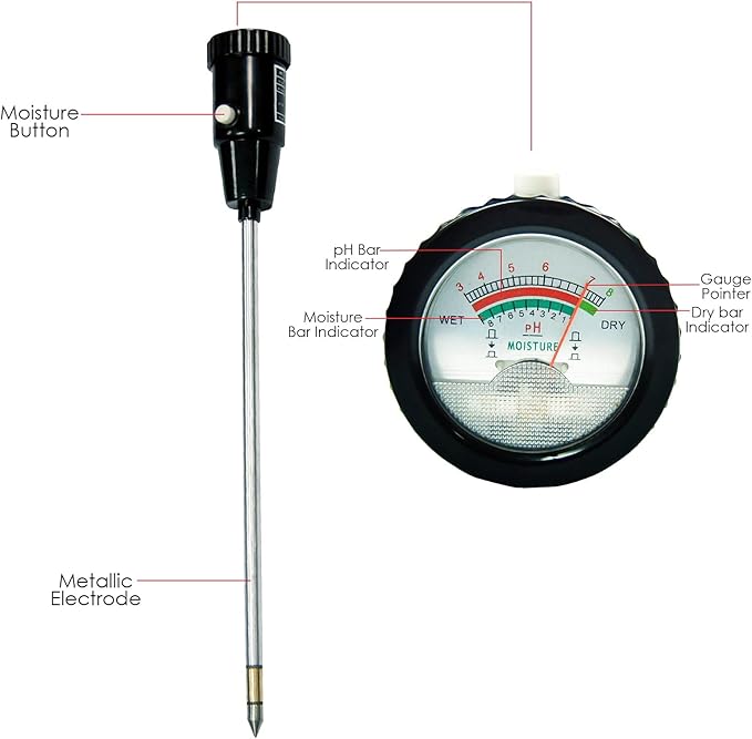 Soil PH Meter, Soil Moisture Sensor Meter, Soil PH Tester Gardening Tool Kits for Plant, Tree, Soil Tester for Moisture Great for Garden, Lawn, Farm, Indoor & Outdoor Use 295mm Long