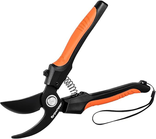 GROWNEER Bypass Pruning Shears, 8 Inch Teflon Coated Plant Scissors, Hand Pruners for Gardening, Garden Clippers Handheld, Hedge Trimmers with Sap Groove and Lanyard for Branch, Flower, Bonsai