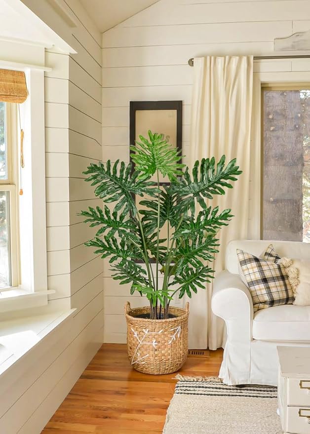 Hollyone Artificial Tree Philodendron Plant 5FT Tall Faux Monstera Indoor Trees Fake Tropical Palm Plants Trees House Plants in Pot for Indoor Outdoor Home Office Garden Living Room Decoration, 1 Pack