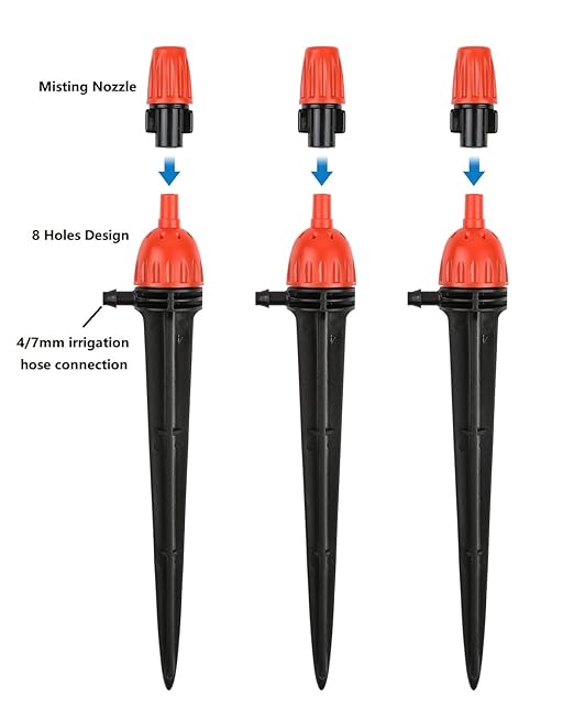 25pcs Drip Irrigation Emitters for 1/4" Irrigation Hose Accessories, Adjustable 360 Degree Water Flow Stake Drippers, Garden Irrigation Drippers for Watering System