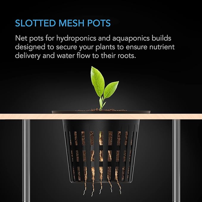 AC Infinity Net Cups 2-Inch, Heavy Duty Garden Slotted Net Pots with Wide Lip Rims, 50-Pack Black Bucket Basket for Indoor Outdoor Growing, Orchids, Aquaponics, Hydroponics