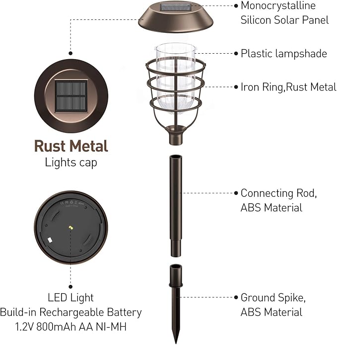 KOOPER Solar Pathway Lights Outdoor, Solar Lights Outdoor, 6 Pack Metal IP65 Waterproof Bright LED Solar Lights for Walkway Garden Yard Patio Decoration, White Light