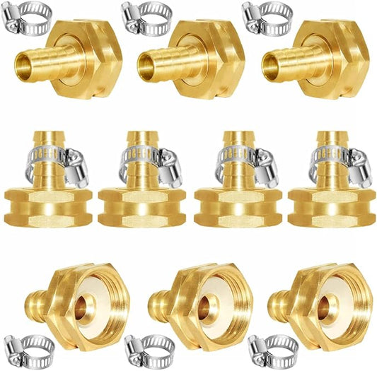Joywayus 10pcs 1/2" Barb x 3/4" Female GHT Thread Swivel Hex Brass Garden Water Hose Pipe Connector Copper Fitting with Stainless Clamp House/Boat/Lawn/Power Wash/Irrigation