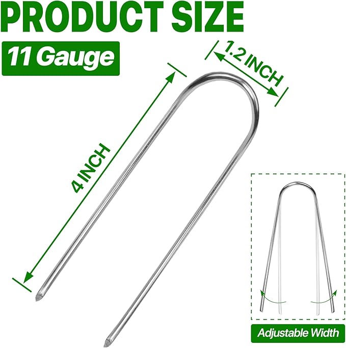 U Shape Garden Stakes 50 Packs 4 Inch 11 Gauge Irrigation Tubing Stakes, Heavy Duty Galvanized Landscape Staples for Tube, Lawns, Landscape Fabrics,Irrigation Hose and Weed Barriers