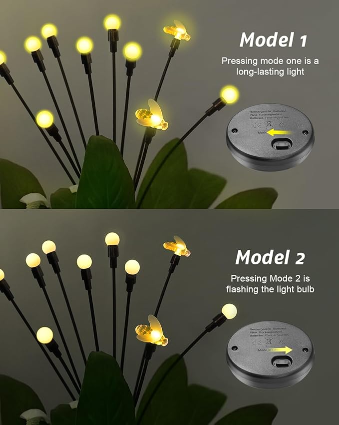 Solar Garden Lights 2024 Upgraded 40 LED Firefly Lights Solar Outdoor Sway by Wind for Patio Pathway Decoration 2+8 Warm White (Bees 4 Pack)…